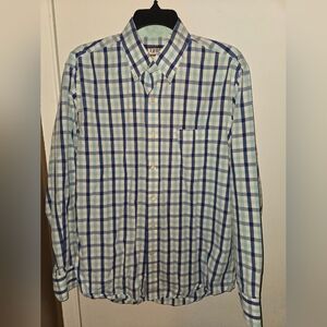 Izod Men's Mint Green and Blue Checkered Shirt Size M